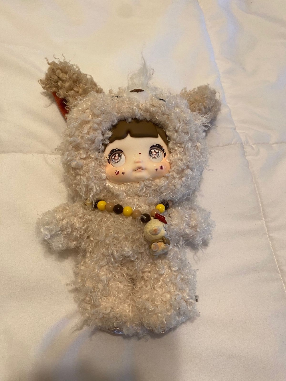 BEEMAI Nommi Loveliness Never Cute Beige Curly Plush Doll with Bead Necklace